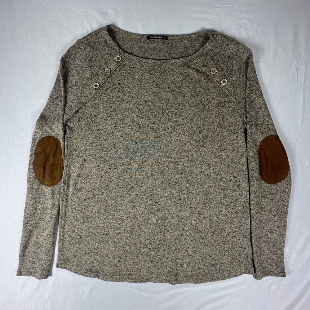 Pink Clover Large Sweater Knit Elbow Patch Top Beige